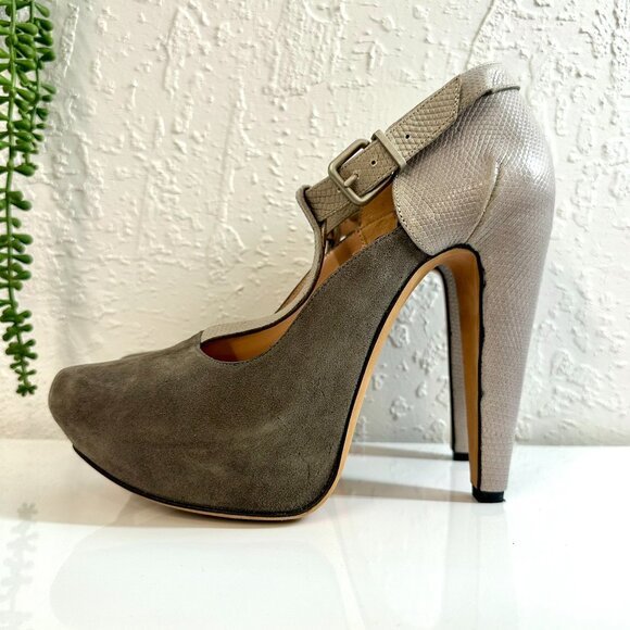 Roland Mouret runway 2012 gray platform heels 39.5 snakeskin and suede leather - Picture 4 of 12